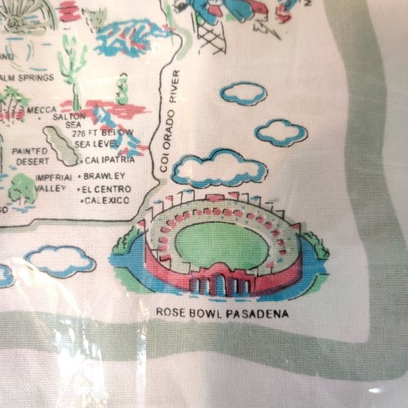 Vintage Moda Home Linens California Map Napkin Retro 100% cotton 20" New w/ Tag - Picture 6 of 8